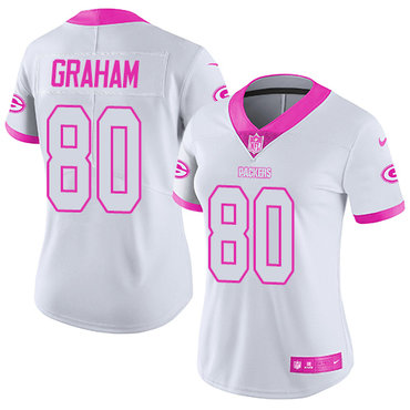 Nike Packers #80 Jimmy Graham White Pink Women's Stitched NFL Limited Rush Fashion Jersey