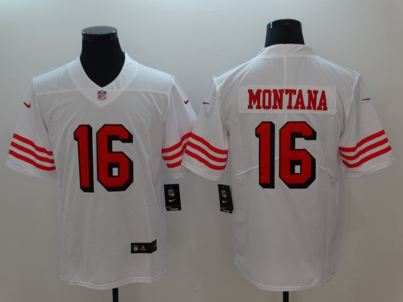 Nike San Francisco 49ers #16 Joe Montana White Color Rush Vapor Untouchable Limited New Throwback Jersey