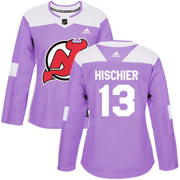 Adidas New Jersey Devils #13 Nico Hischier Purple Authentic Fights Cancer Women's Stitched NHL Jersey