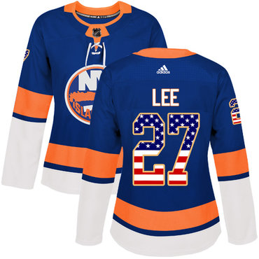 Adidas New York Islanders #27 Anders Lee Royal Blue Home Authentic USA Flag Women's Stitched NHL Jersey