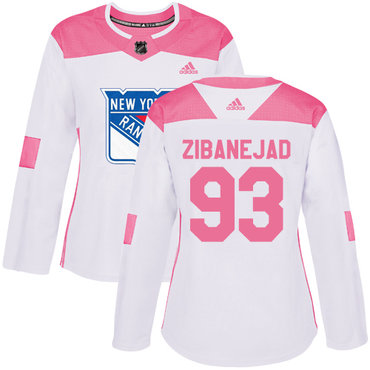 Adidas New York Rangers #93 Mika Zibanejad White Pink Authentic Fashion Women's Stitched NHL Jersey