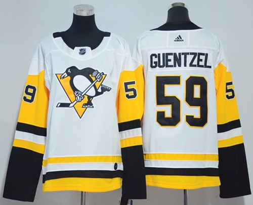 Adidas Pittsburgh Penguins #59 Jake Guentzel White Road Authentic Women's Stitched NHL Jersey