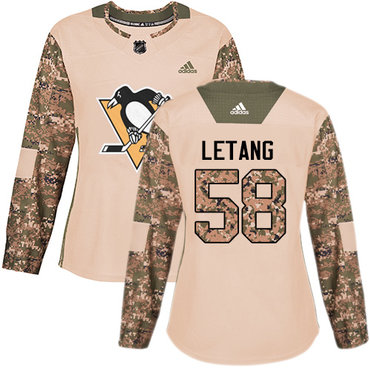 Adidas Pittsburgh Penguins #58 Kris Letang Camo Authentic 2017 Veterans Day Women's Stitched NHL Jersey