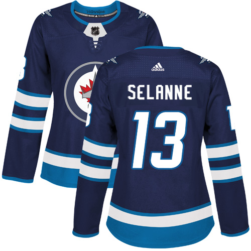 Adidas Winnipeg Jets #13 Teemu Selanne Navy Blue Home Authentic Women's Stitched NHL Jersey