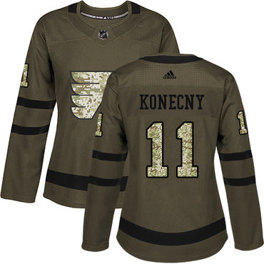 Adidas Philadelphia Flyers #11 Travis Konecny Green Salute to Service Women's Stitched NHL Jersey