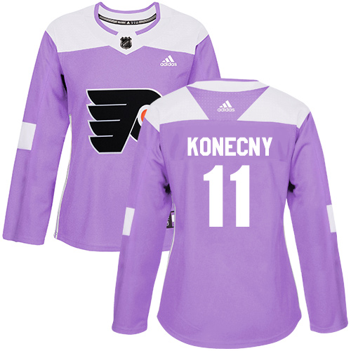 Adidas Philadelphia Flyers #11 Travis Konecny Purple Authentic Fights Cancer Women's Stitched NHL Jersey