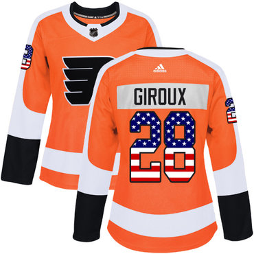 Adidas Philadelphia Flyers #28 Claude Giroux Orange Home Authentic USA Flag Women's Stitched NHL Jersey