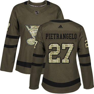 Adidas St.Louis Blues #27 Alex Pietrangelo Green Salute to Service Women's Stitched NHL Jersey