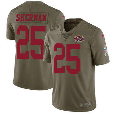 Nike 49ers #25 Richard Sherman Olive Men's Stitched NFL Limited 2017 Salute To Service Jersey