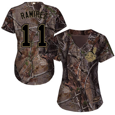 Cleveland Indians #11 Jose Ramirez Camo Realtree Collection Cool Base Women's Stitched Baseball Jersey