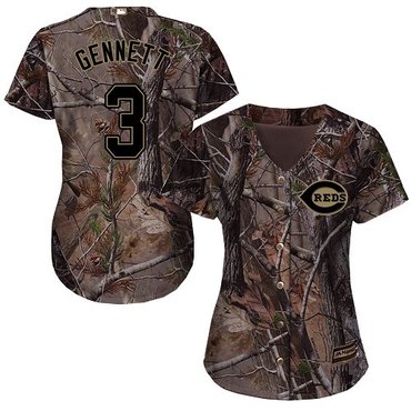 Cincinnati Reds #3 Scooter Gennett Camo Realtree Collection Cool Base Women's Stitched Baseball Jersey