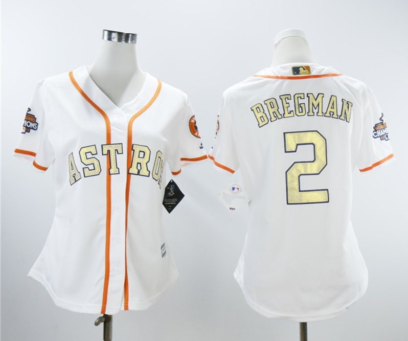 Houston Astros #2 Alex Bregman White Women 2018 Gold Program Cool Base Jersey