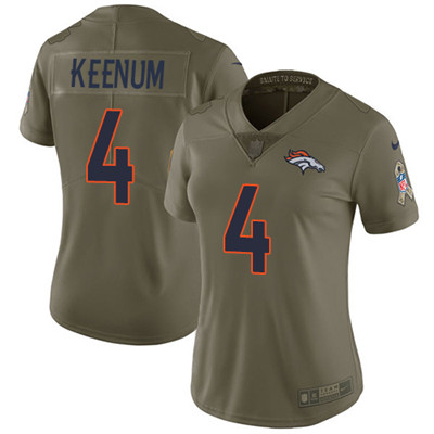 Nike Denver Broncos #4 Case Keenum Olive Women's Stitched NFL Limited 2017 Salute to Service Jersey