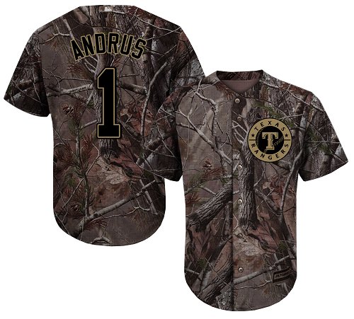 Texas Rangers #1 Elvis Andrus Camo Realtree Collection Cool Base Stitched Baseball Jersey