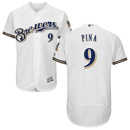 Milwaukee Brewers #9 Manny Pina White Flexbase Authentic Collection Stitched Baseball Jersey