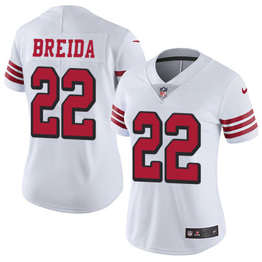 Women's Nike San Francisco 49ers #22 Matt Breida White Rush Stitched NFL Vapor Untouchable Limited Jersey