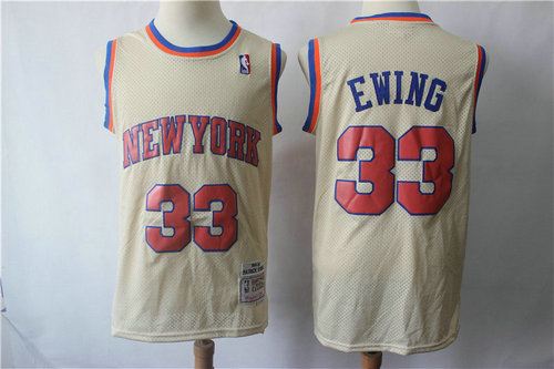 New York Knicks #33 Patrick Ewing Cream Throwback Jersey