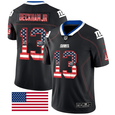 Nike New York Giants #13 Odell Beckham Jr Black Men's Stitched NFL Limited Rush USA Flag Jersey