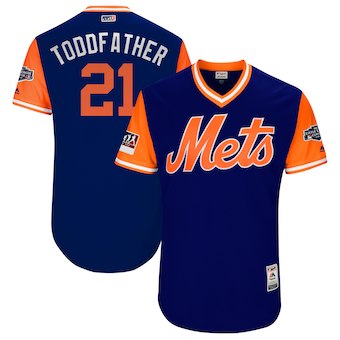 Men's New York Mets 21 Todd Frazier Toddfather Majestic Royal 2018 MLB Little League Classic Authentic Jersey