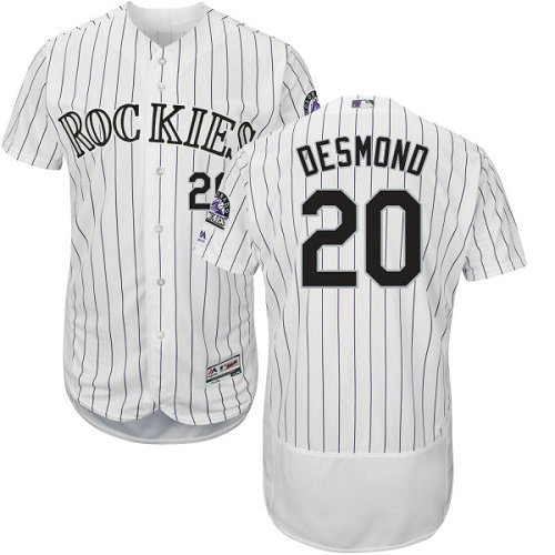 Colorado Rockies 20 Ian Desmond White Strip Flexbase Authentic Collection Stitched Baseball Jersey