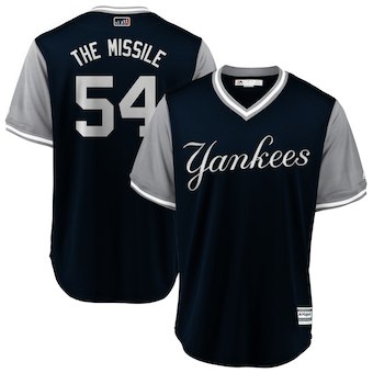 Men's New York Yankees 54 Aroldis Chapman The Missile Majestic Navy 2018 Players' Weekend Authentic Jersey