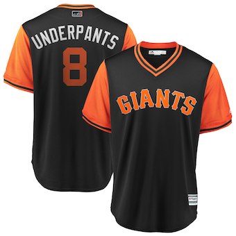 Men's San Francisco Giants 8 Hunter Pence Underpants Majestic Black 2018 Players' Weekend Cool Base Jersey