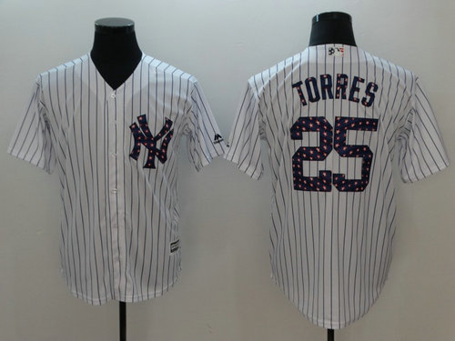 New York Yankees 25 Gleyber Torres Majestic White 2018 Stars & Stripes Cool Base Player Jersey