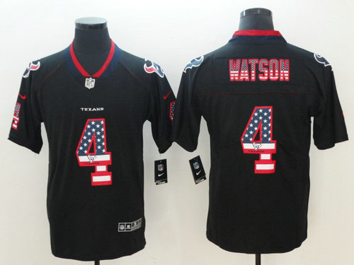 Nike Houston Texans #4 Deshaun Watson Black USA Flag Fashion Color Rush Limited Jersey