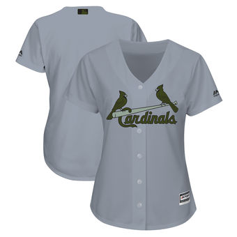 Women's St. Louis Cardinals Majestic Gray 2018 Memorial Day Cool Base Team Custom Jersey