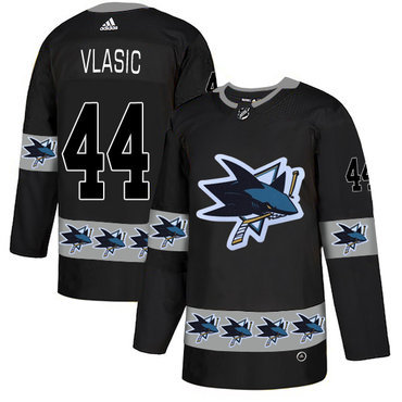 Men's San Jose Sharks #44 Marc-Edouard Vlasic Black Team Logos Fashion Adidas Jersey