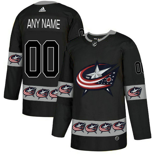 Men's Columbus Blue Jackets Custom Black Team Logos Fashion Adidas Jersey