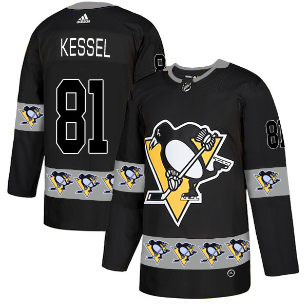 Men's Pittsburgh Penguins #81 Phil Kessel Black Team Logos Fashion Adidas Jersey