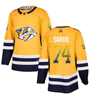 Men's Nashville Predators #74 Juuse Saros Gold Drift Fashion Adidas Jersey