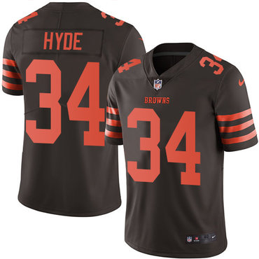 Men's Nike Cleveland Browns #34 Carlos Hyde Brown Stitched NFL Limited Rush Jersey