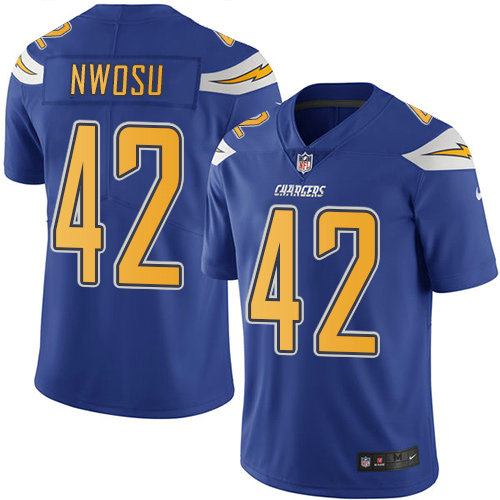 Men's Nike Los Angeles Chargers #42 Uchenna Nwosu Electric Blue Stitched NFL Limited Rush Jersey