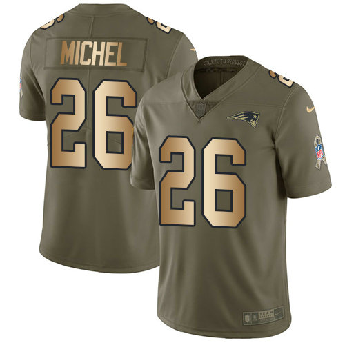 Men's Nike New England Patriots #26 Sony Michel Olive Gold Stitched NFL Limited 2017 Salute To Service Jersey