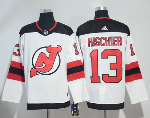 Adidas New Jersey Devils #13 Nico Hischier White Road Authentic Stitched NHL Jersey