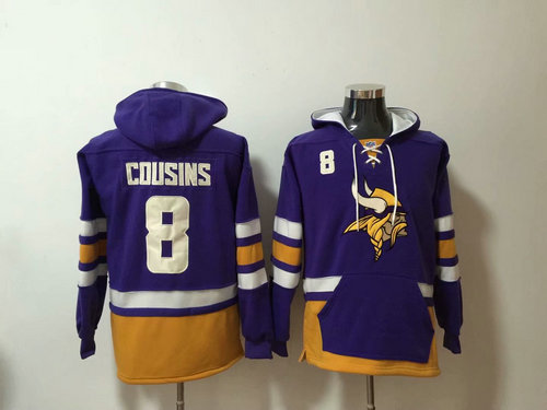 Men's Nike Vikings 8 Kirk Cousins Purple Stitched Pullover Hoodie