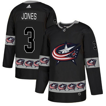 Men's Columbus Blue Jackets #3 Seth Jones Black Team Logos Fashion Adidas Jersey