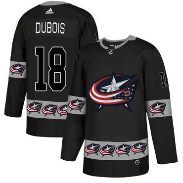 Men's Columbus Blue Jackets #18 Pierre-Luc Dubois Black Team Logos Fashion Adidas Jersey