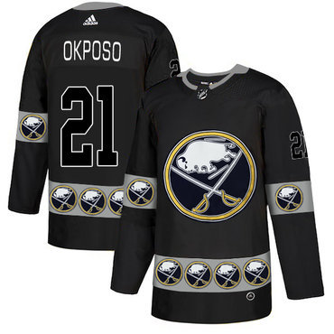 Men's Buffalo Sabres #21 Kyle Okposo Black Team Logos Fashion Adidas Jersey