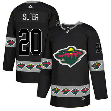 Men's Minnesota Wild #20 Ryan Suter Black Team Logos Fashion Adidas Jersey