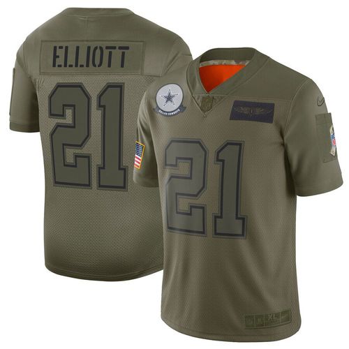 Men Dallas cowboys 21 Elliott Green Nike Olive Salute To Service Limited NFL Jerseys