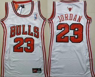 Women's Chicago Bulls #23 Michael Jordan White Dress Jersey