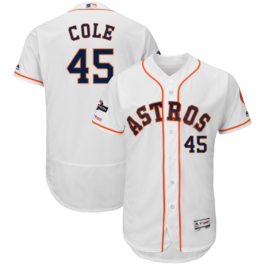 Houston Astros #45 Gerrit Cole Majestic 2019 Postseason Authentic Flex Base Player White Jersey