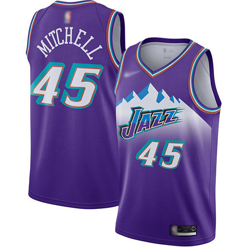 Jazz #45 Donovan Mitchell Purple Basketball Swingman Hardwood Classics Jersey