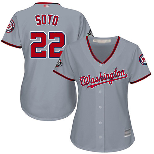 Nationals #22 Juan Soto Grey Road 2019 World Series Bound Women's Stitched Baseball Jersey