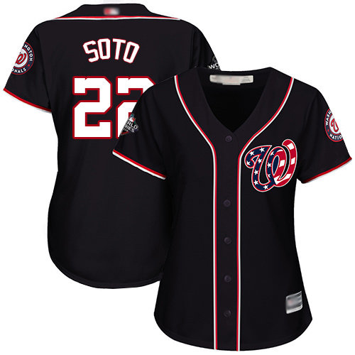 Nationals #22 Juan Soto Navy Blue Alternate 2019 World Series Bound Women's Stitched Baseball Jersey