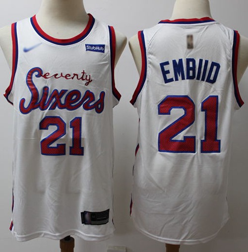 76ers #21 Joel Embiid White Basketball Swingman Hardwood Classics Jersey