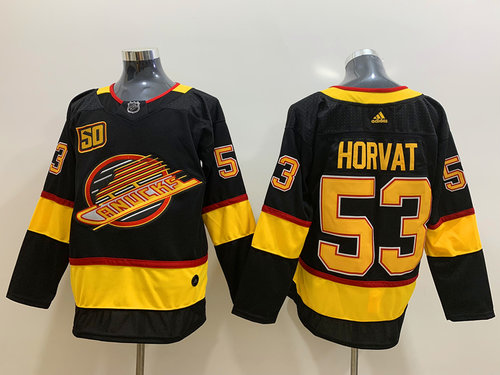 Men's Vancouver Canucks 53 Bo Horvat Black 50th Season Adidas Jersey